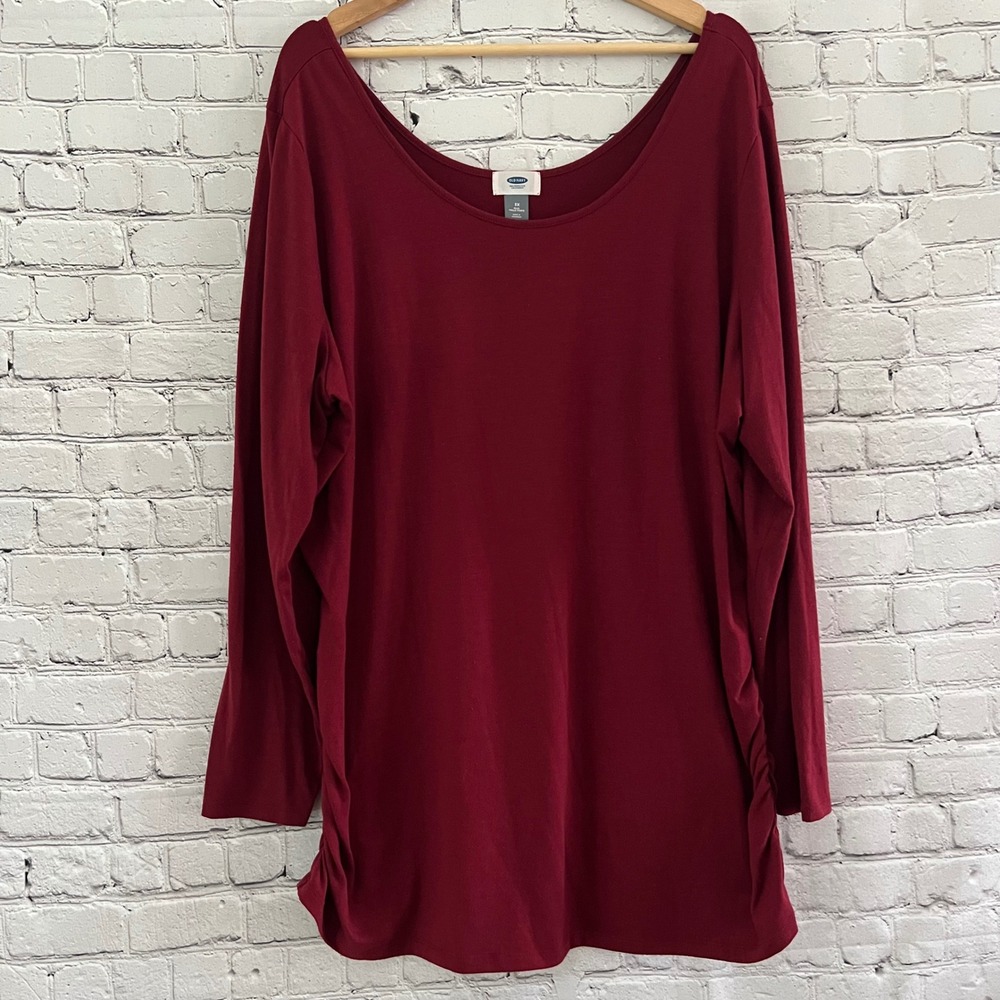 Old Navy Women's Size 3X Burgundy Ruched Side Long Sleeve Scoop Neck Top